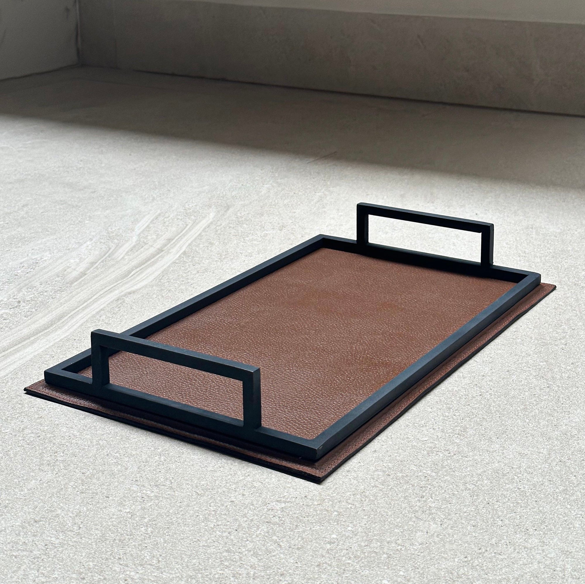 Charola de piel lisa chica - Camel