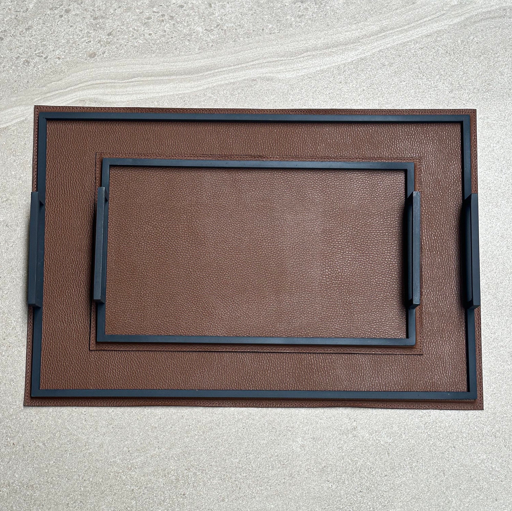 Charola de piel lisa grande - Camel