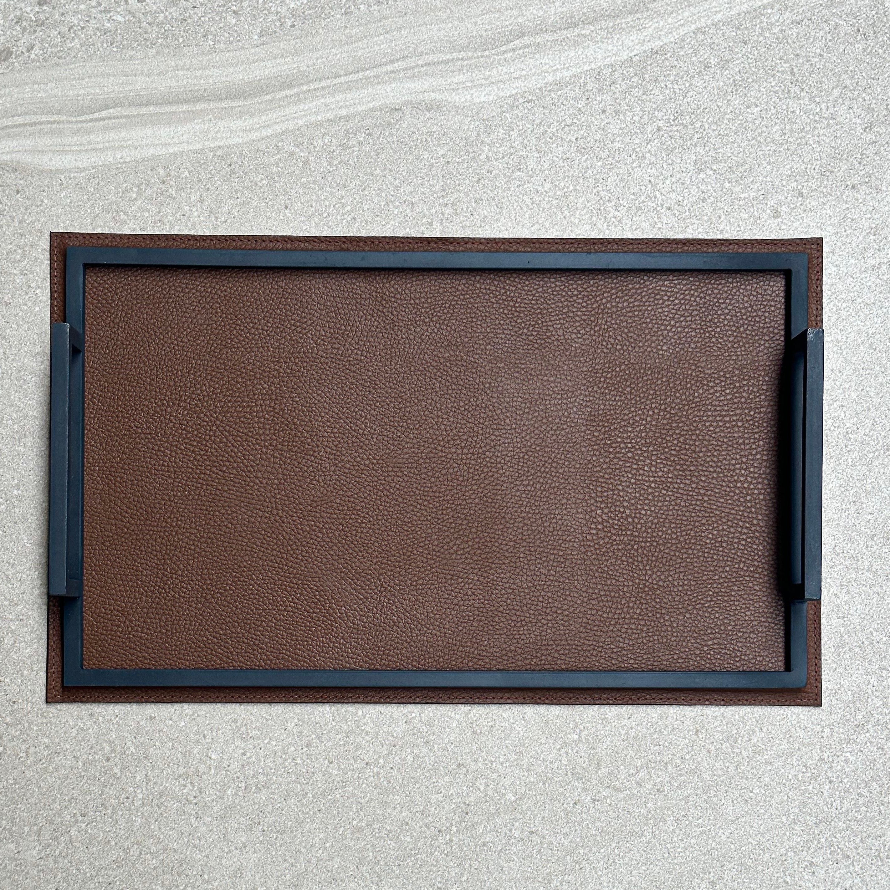 Charola rectangular chica de piel - Camel