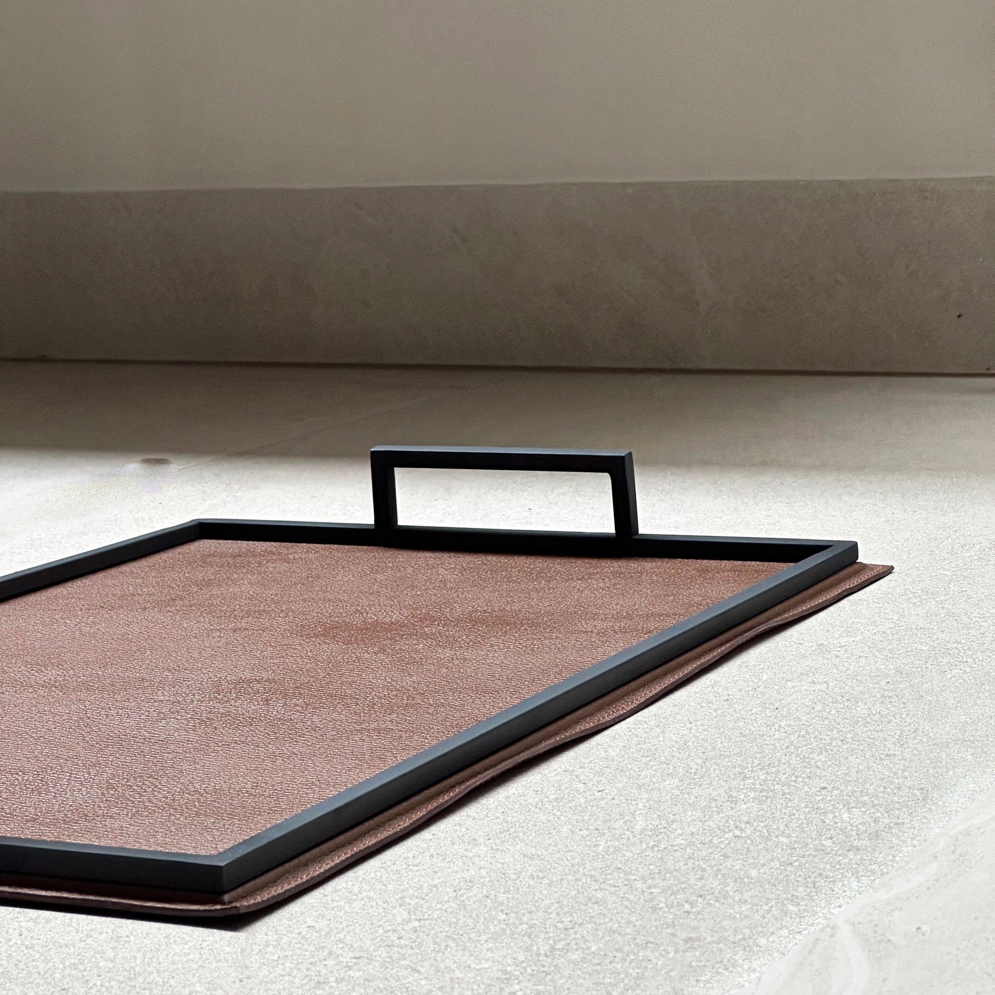 Charola de piel lisa grande - Camel