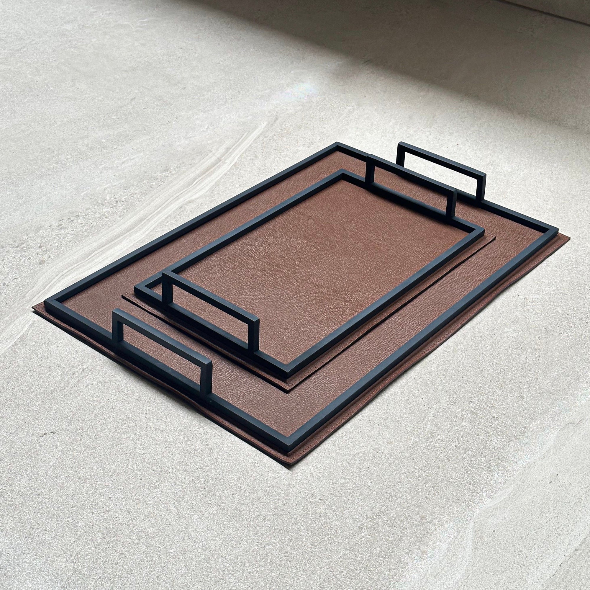 Charola de piel lisa chica - Camel