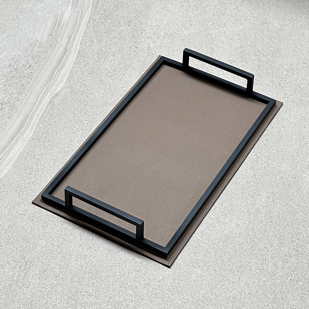 Charola de piel lisa - Beige