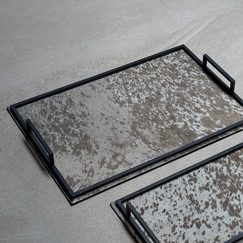 Set de charolas de piel con pelo - Manchas blancas y beige