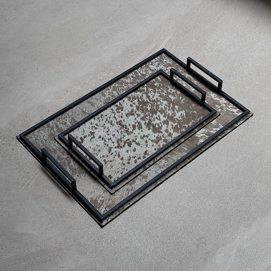 Set de charolas de piel con pelo - Manchas blancas y beige