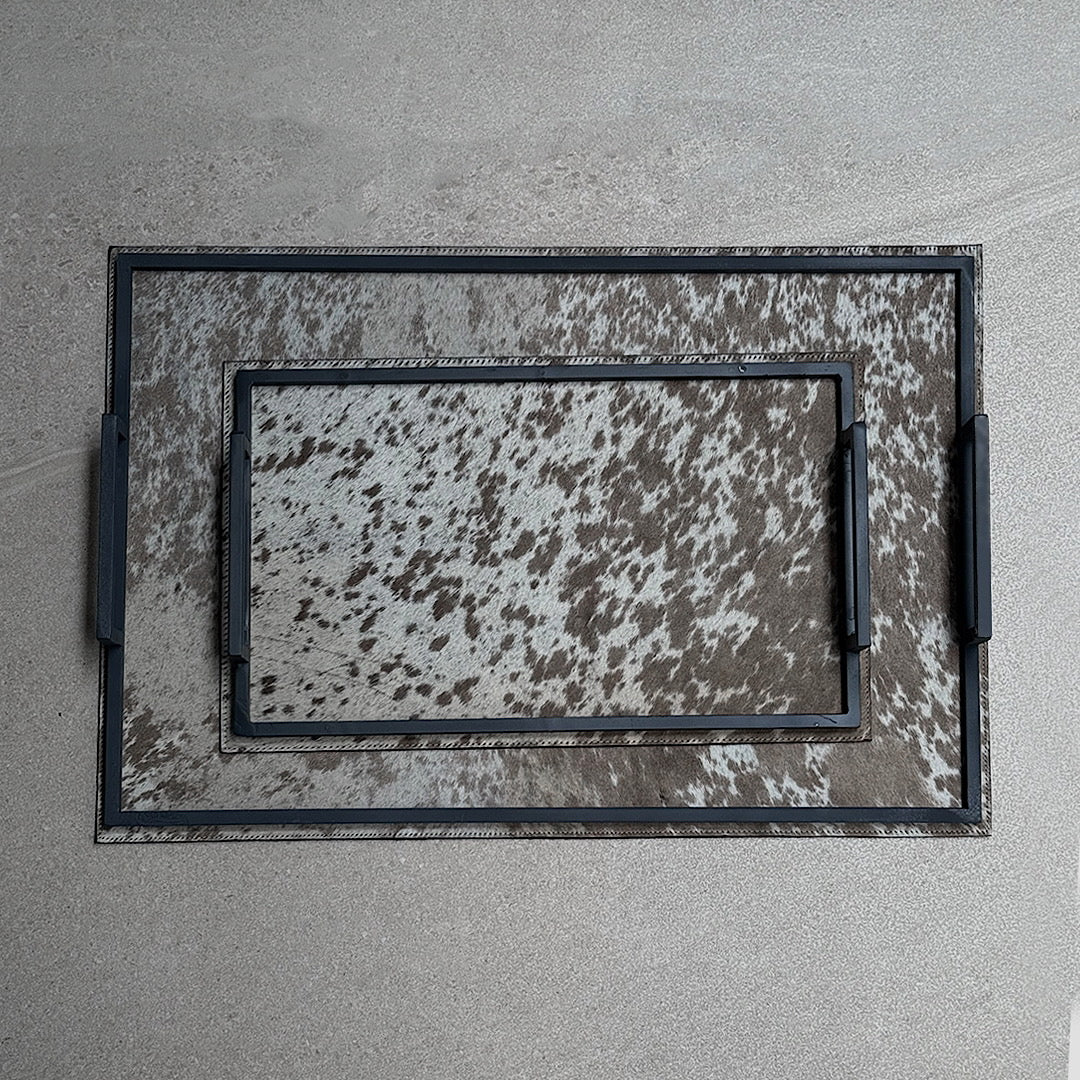 Set de charolas de piel con pelo - Manchas blancas y beige