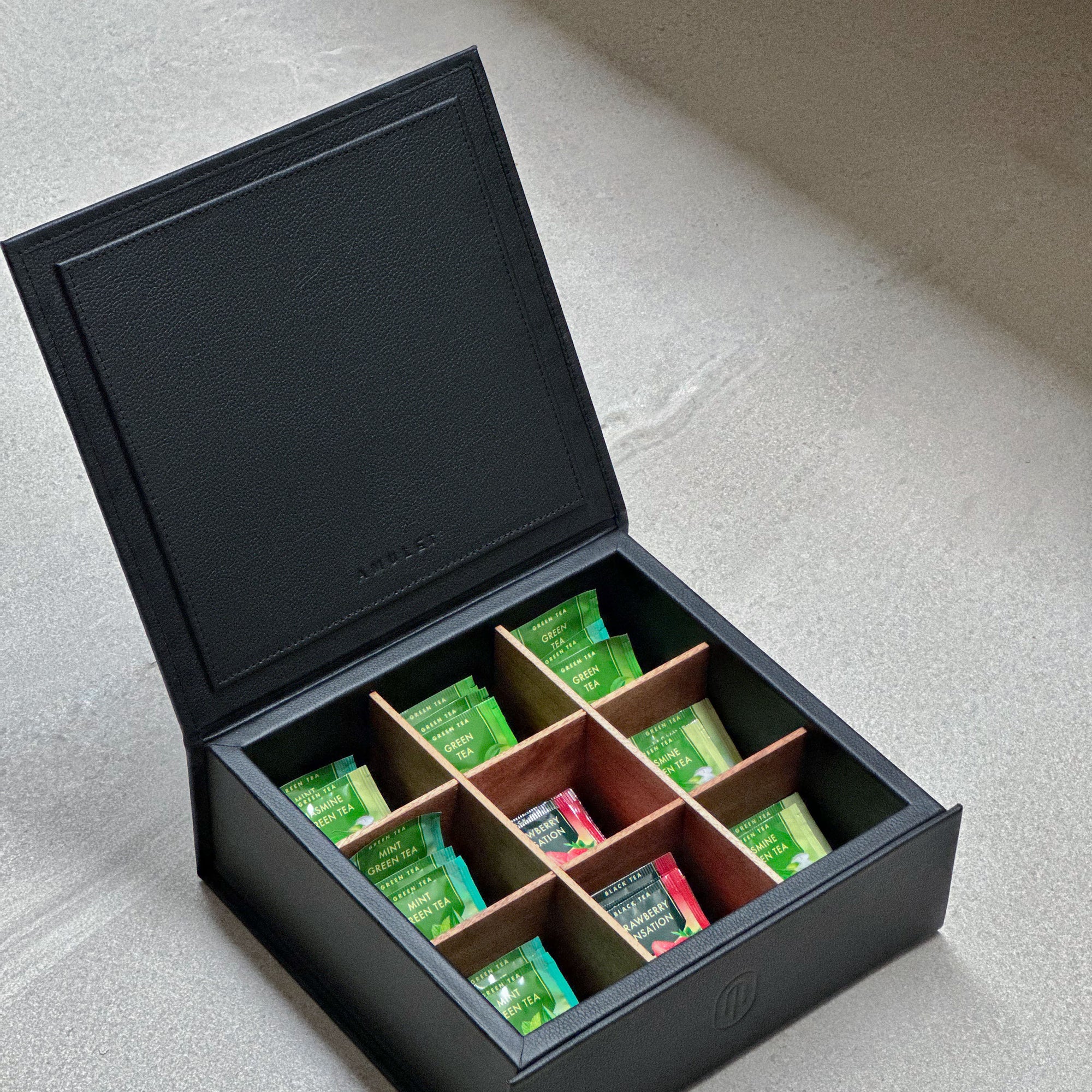 Caja de té 9 compartimentos – Negra