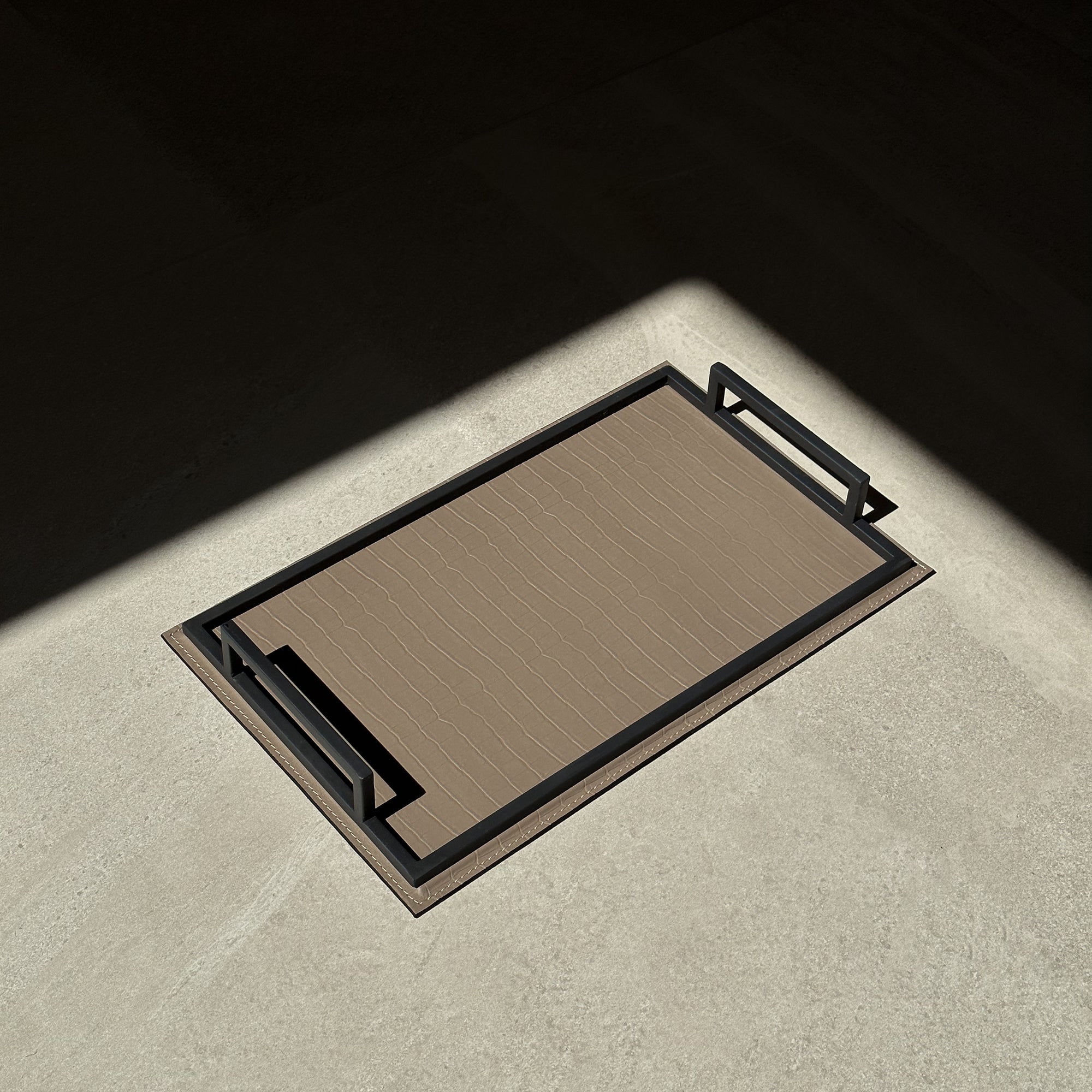 Charola de piel lisa chica - Beige Croco