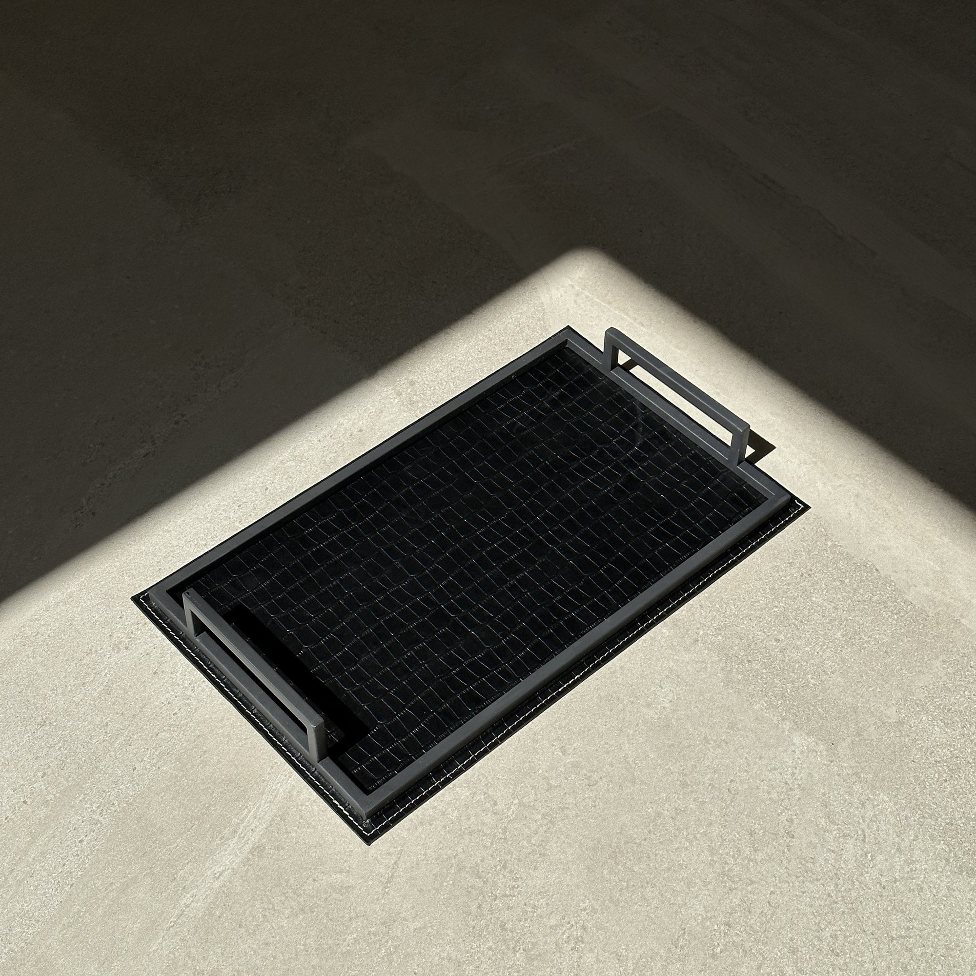 Charola de piel lisa chica - Negro Croco