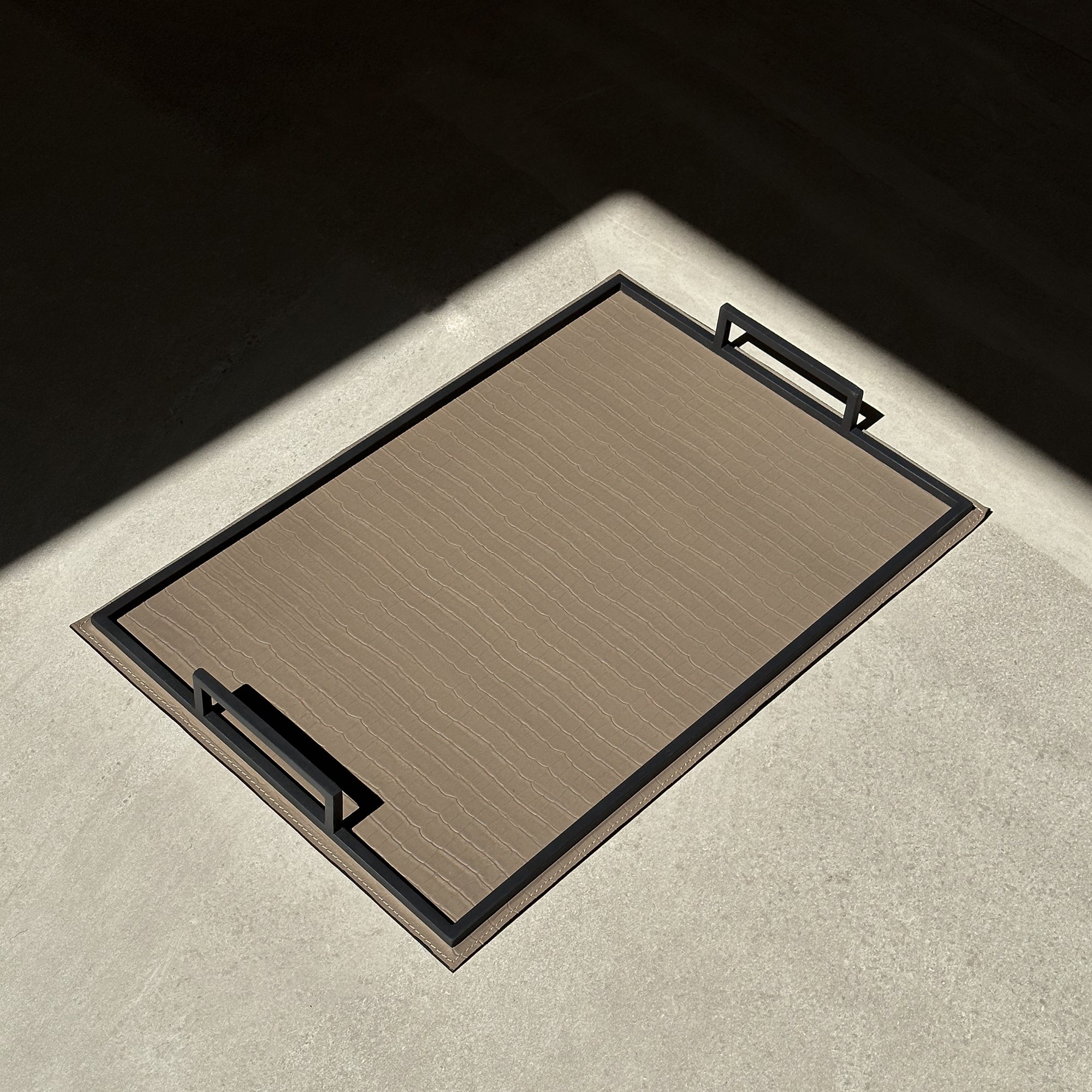 Charola de piel lisa chica - Beige Croco