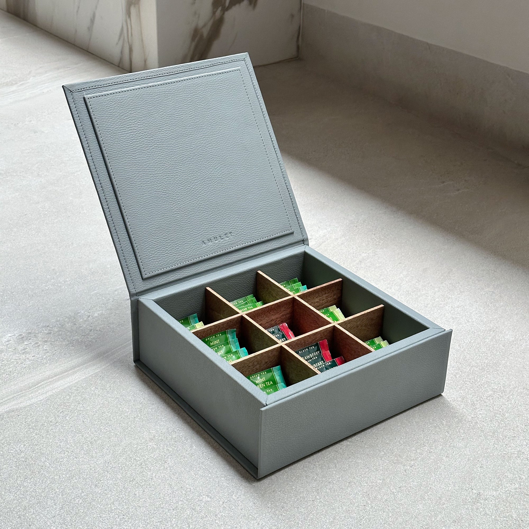 Caja de té 9 compartimentos – Gris