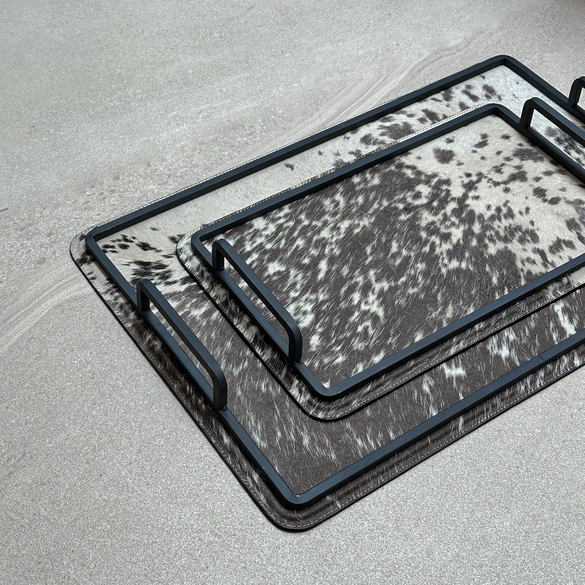 Set charolas piel con pelo - Café con manchas blancas