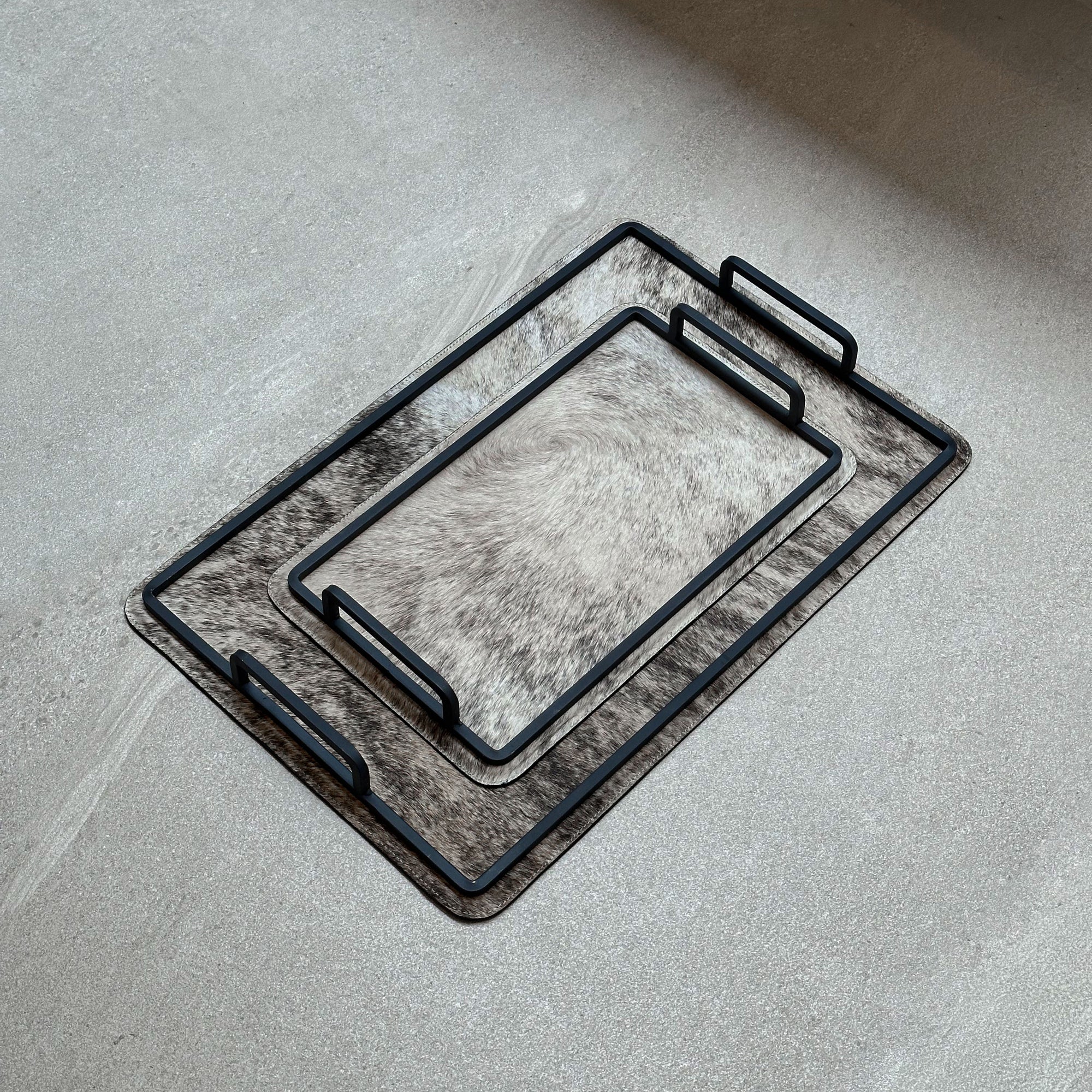 Set charolas piel con pelo - Café con beige atigrado