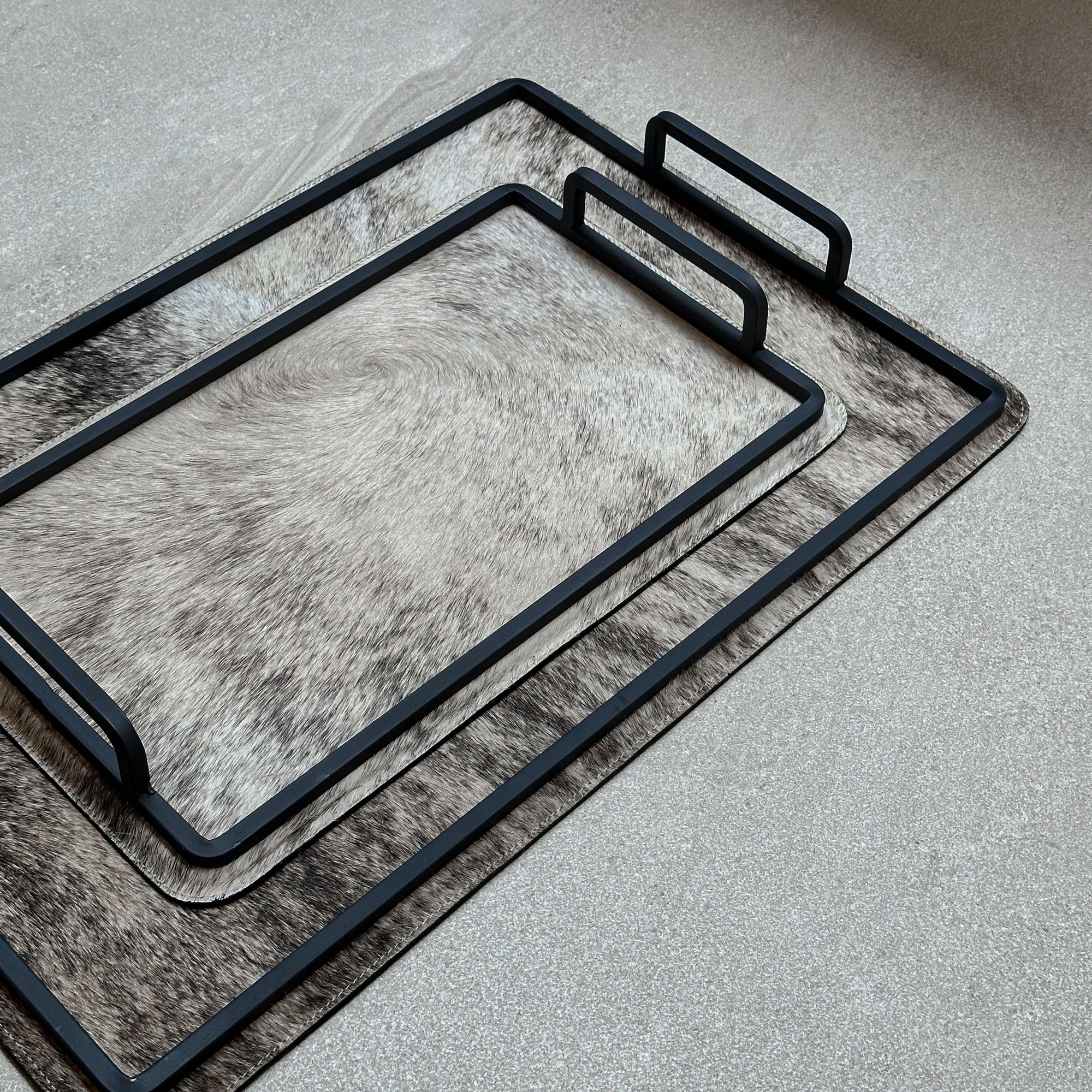 Set charolas piel con pelo - Café con beige atigrado