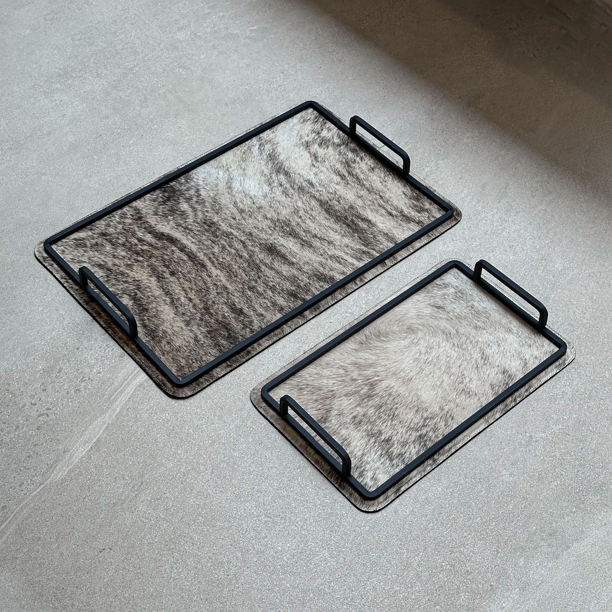 Set charolas piel con pelo - Café con beige atigrado