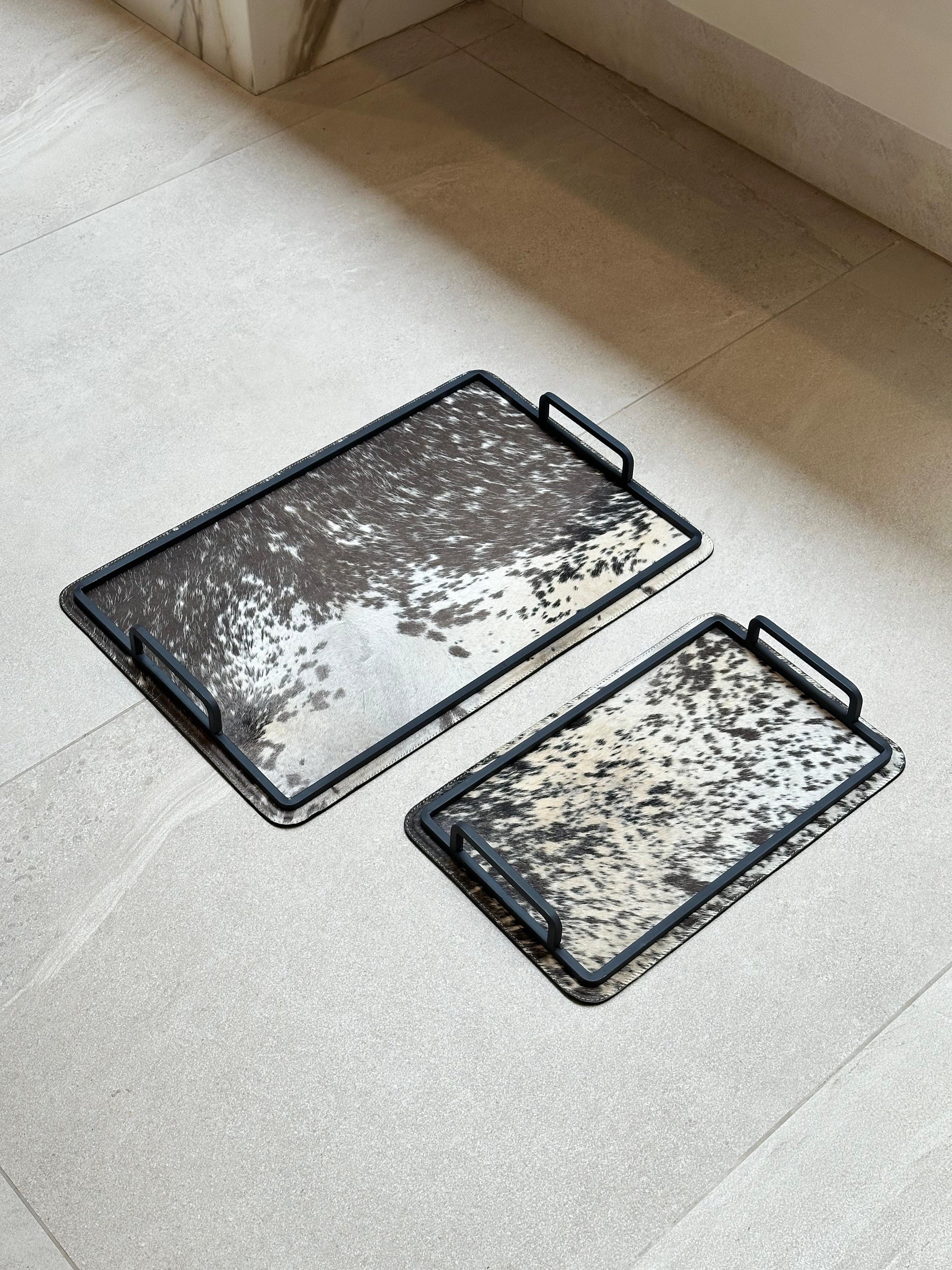 Set charolas piel con pelo - Café con manchas beige