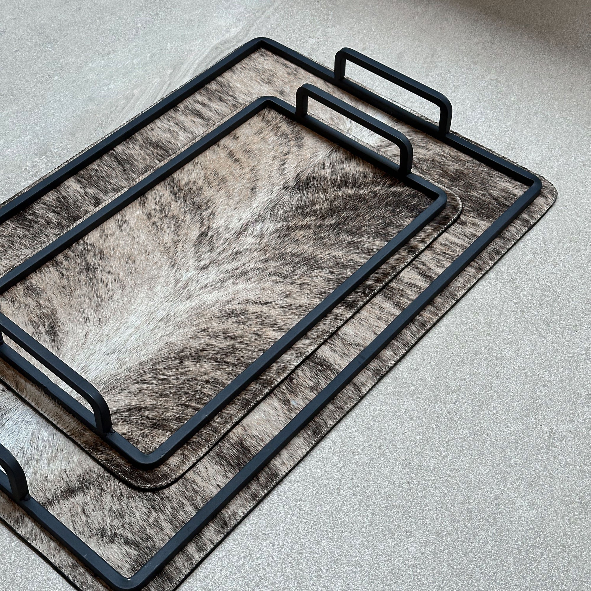 Set charolas piel con pelo - Café atigrado