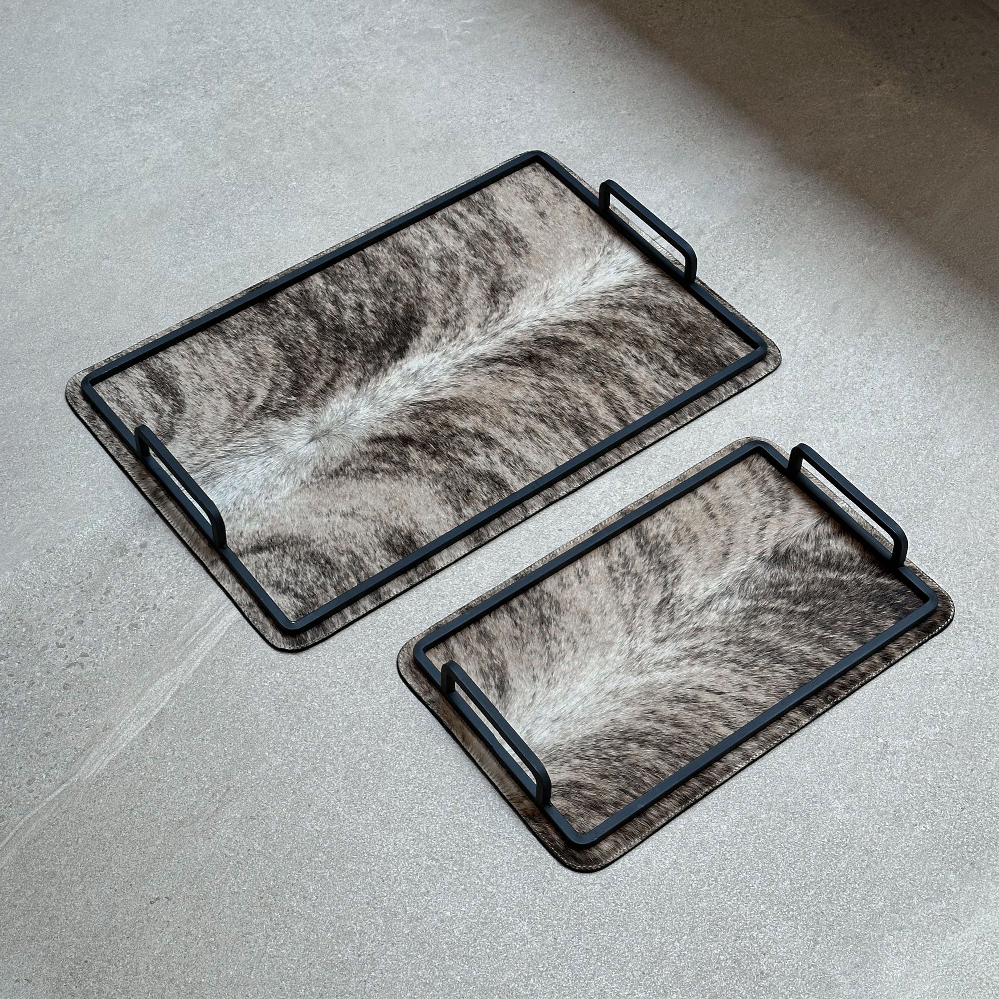 Set charolas piel con pelo - Café atigrado