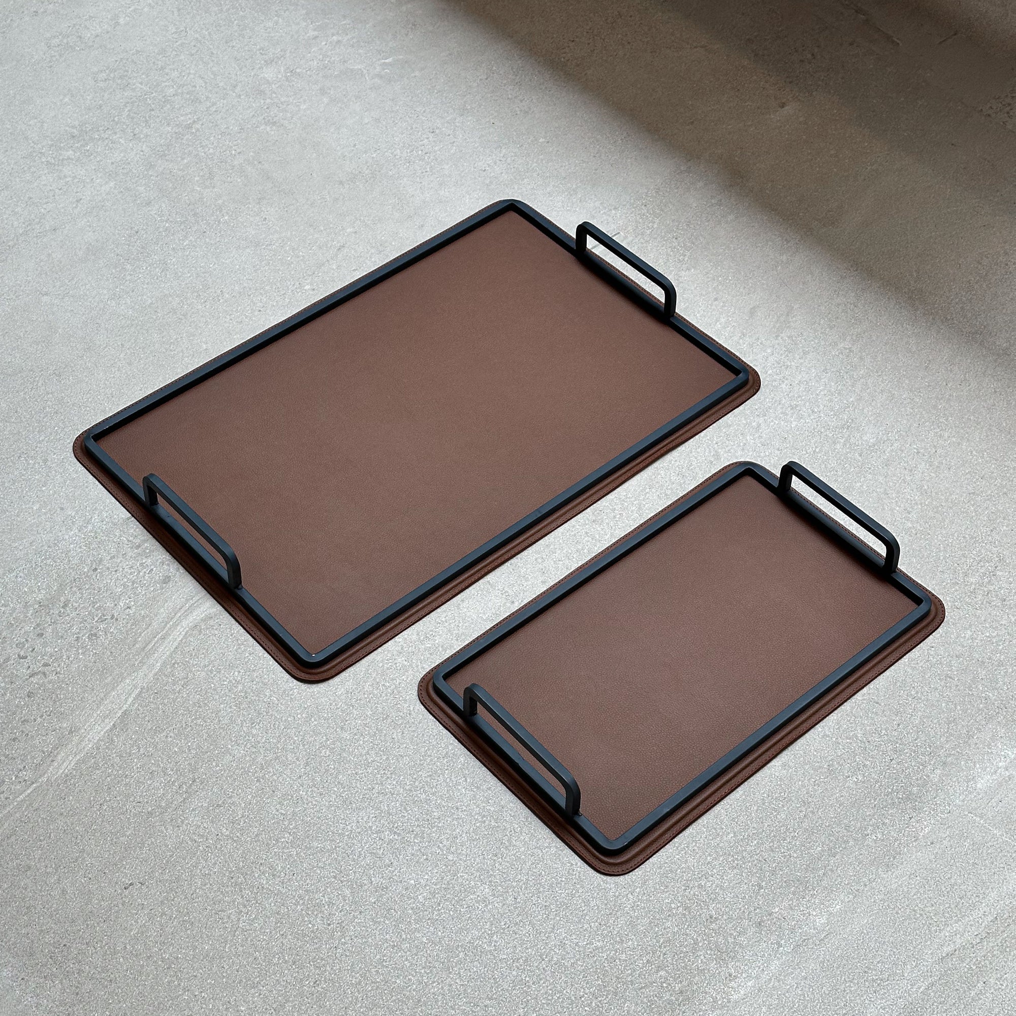 Set de charolas piel lisa grande y chica - Camel