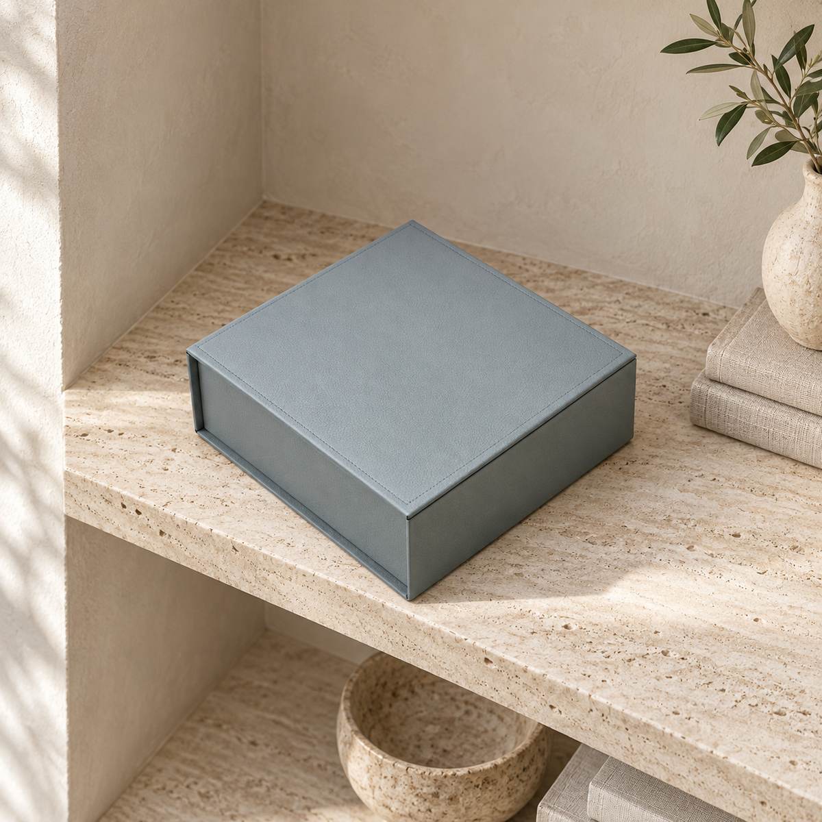 Caja de piel cuadrada - Gris — fotografía de portada aprobada