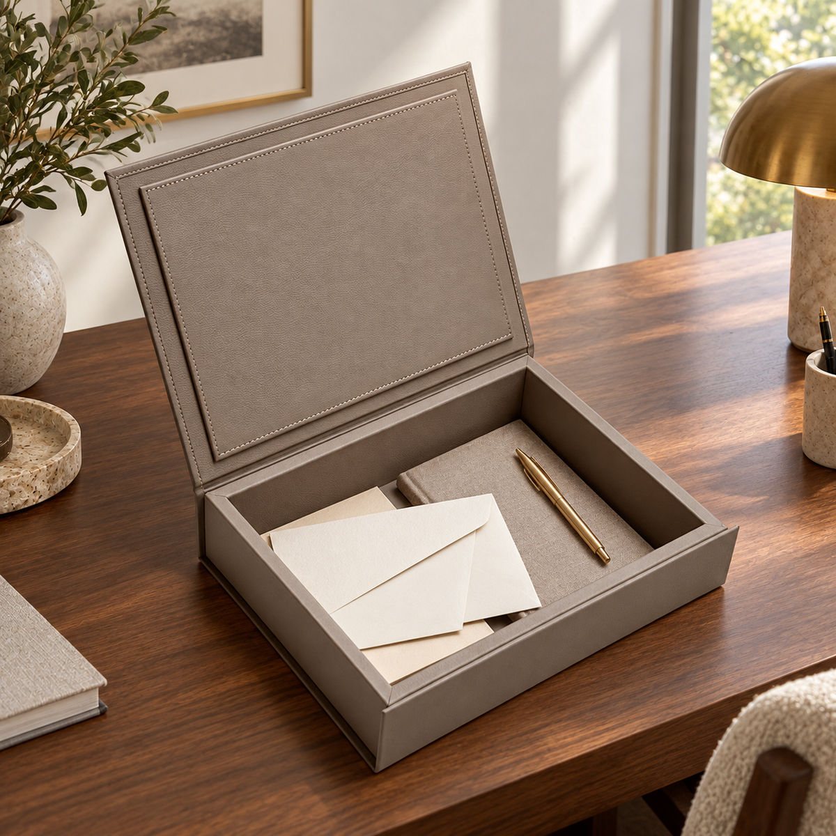 Caja de piel rectangular - Beige — fotografía de portada aprobada