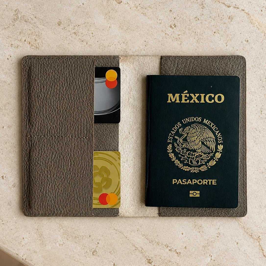 Portapasaporte individual - Beige con greige – portada lifestyle