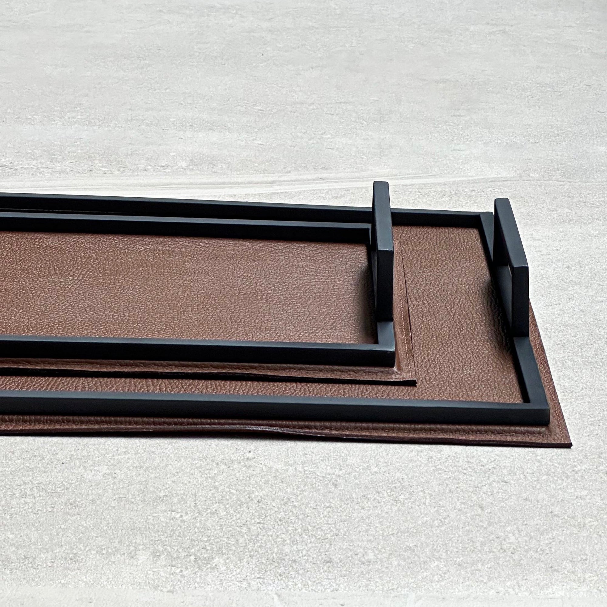 Charola de piel lisa grande - Camel