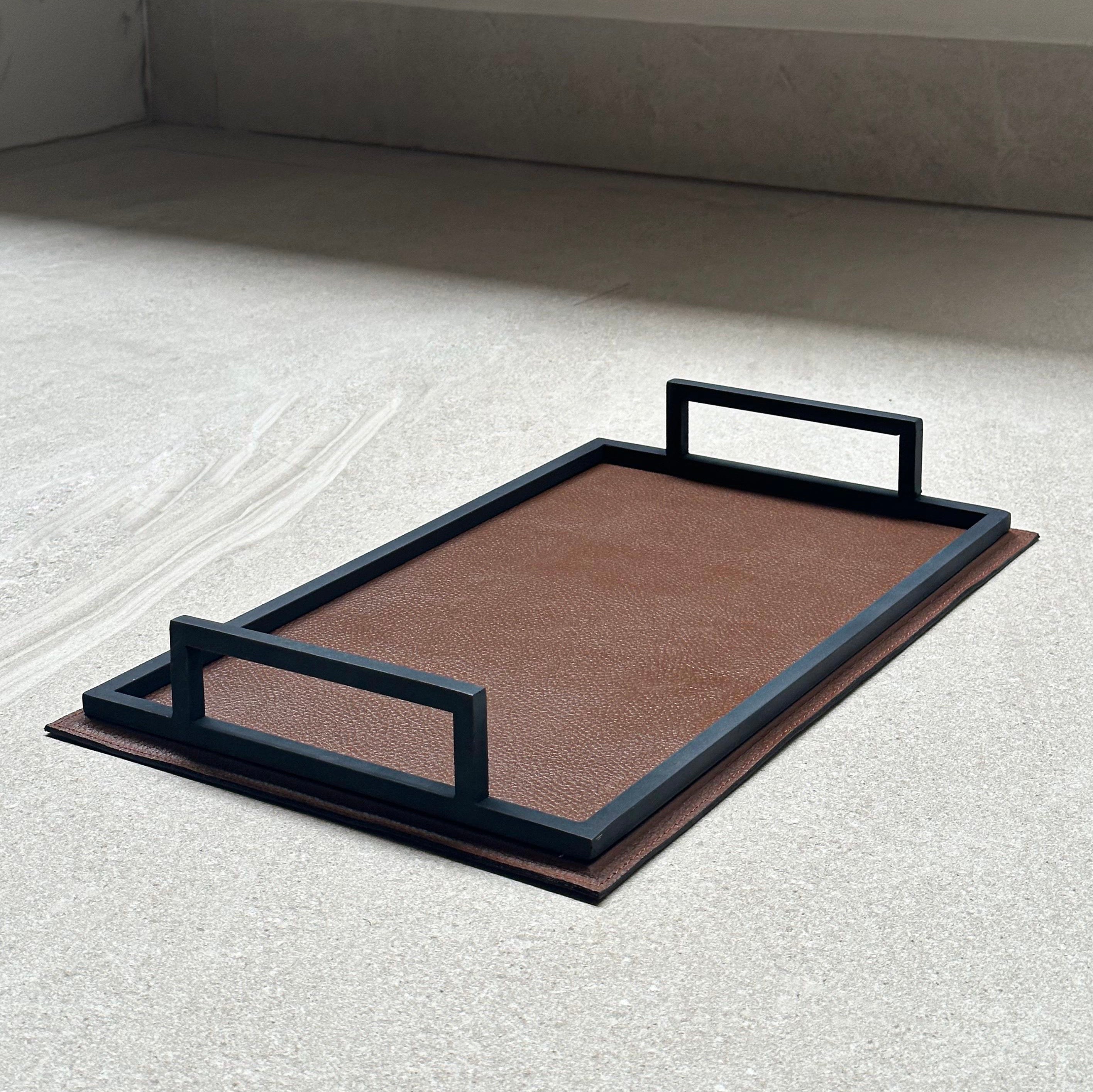 Charola rectangular chica de piel - Camel