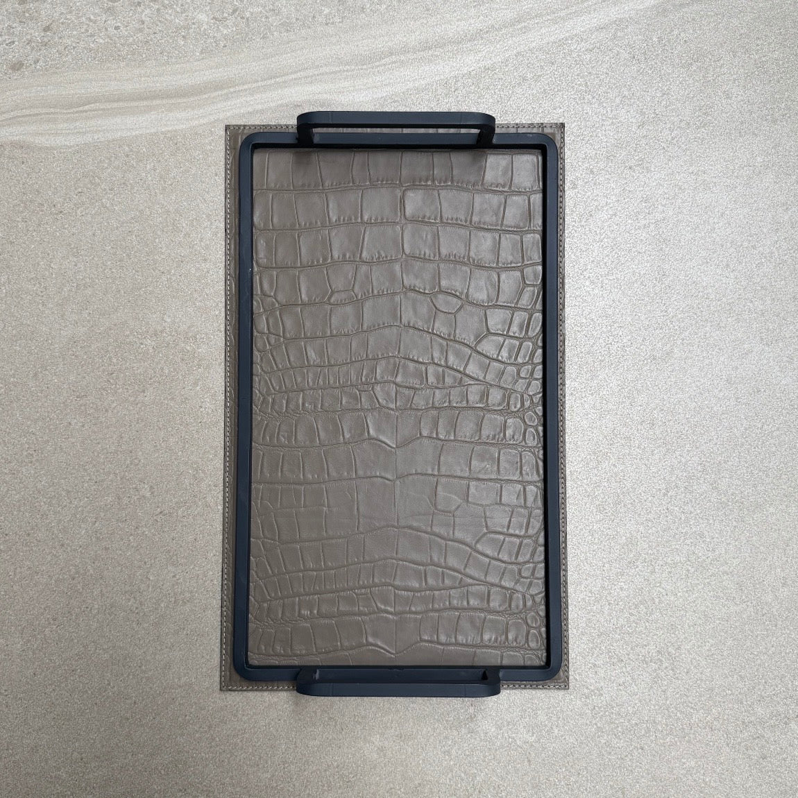 Charola de piel lisa chica - Beige Croco