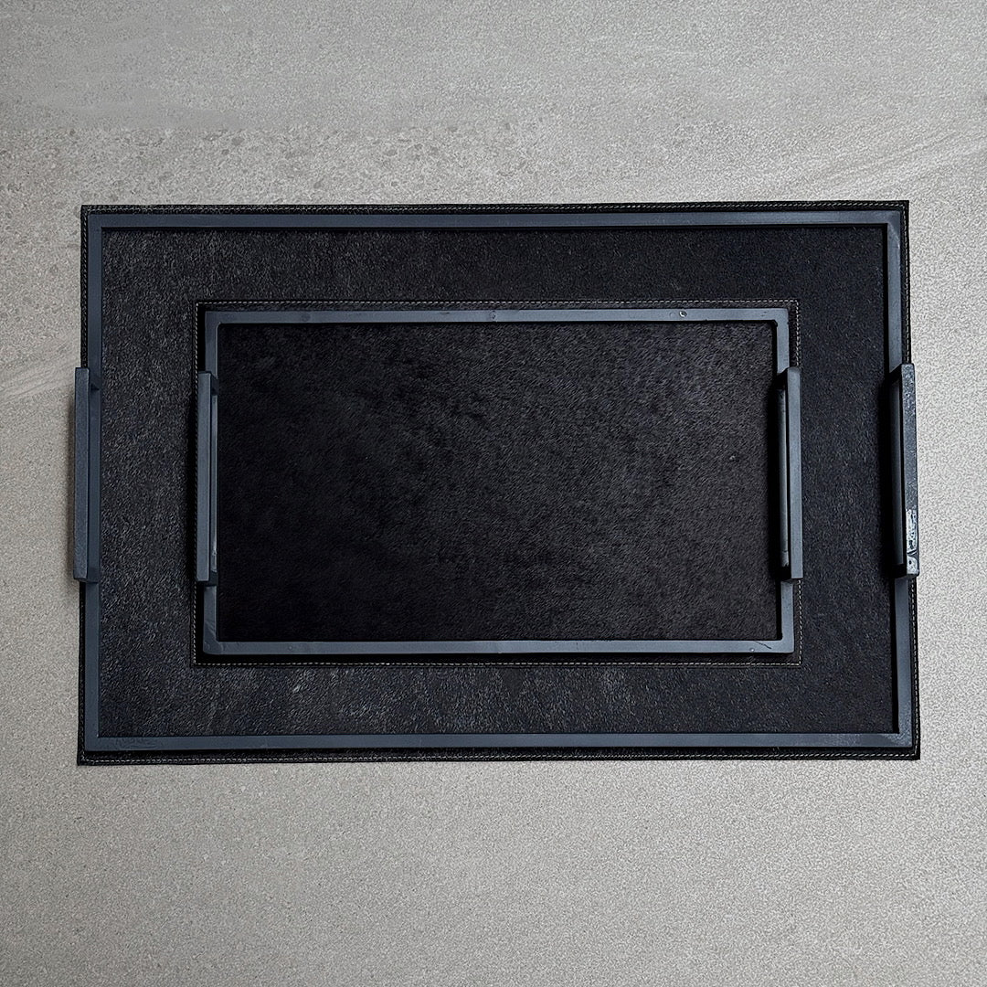 Set de charolas de herrería de piel café oscura