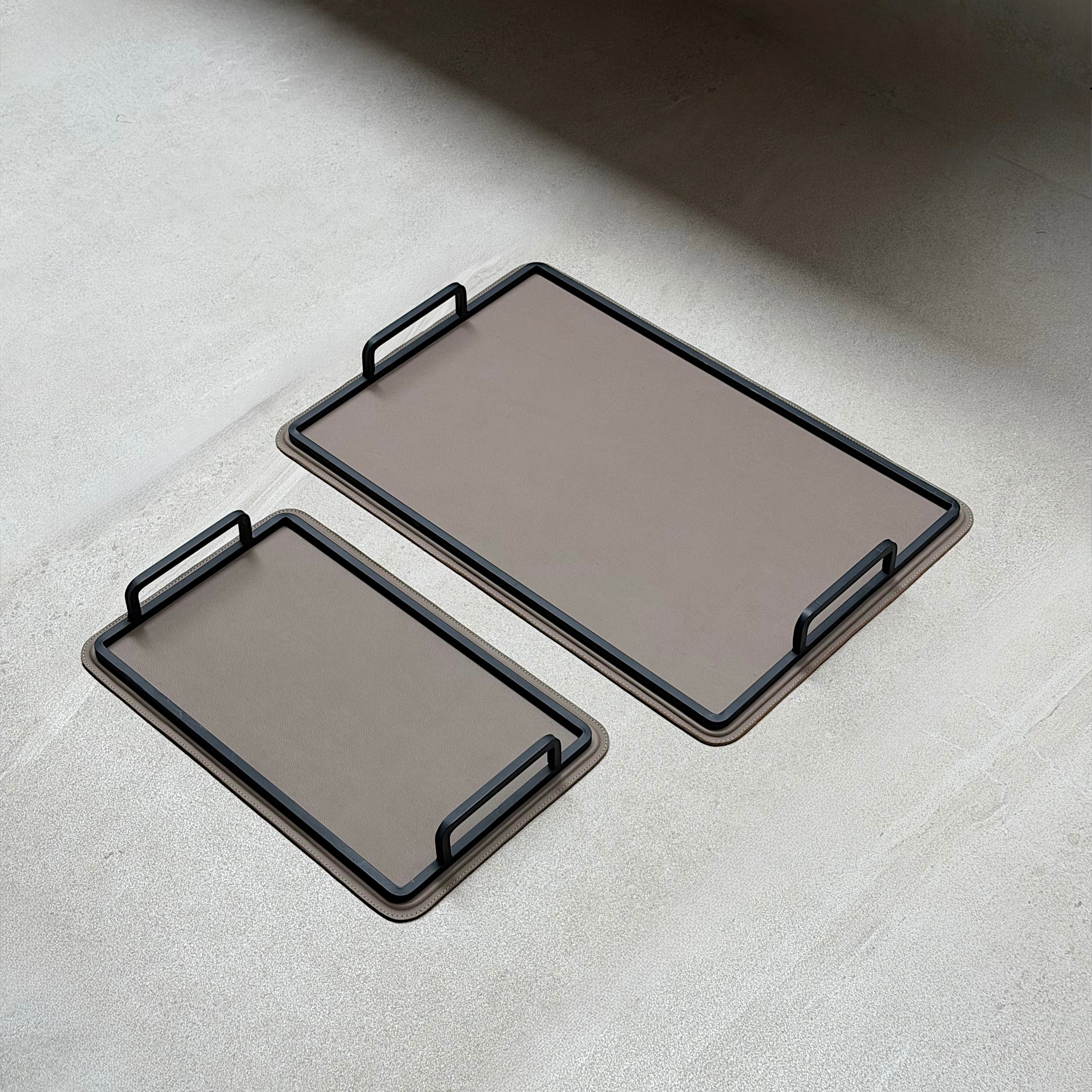Set de charolas piel lisa grande y chica - Beige