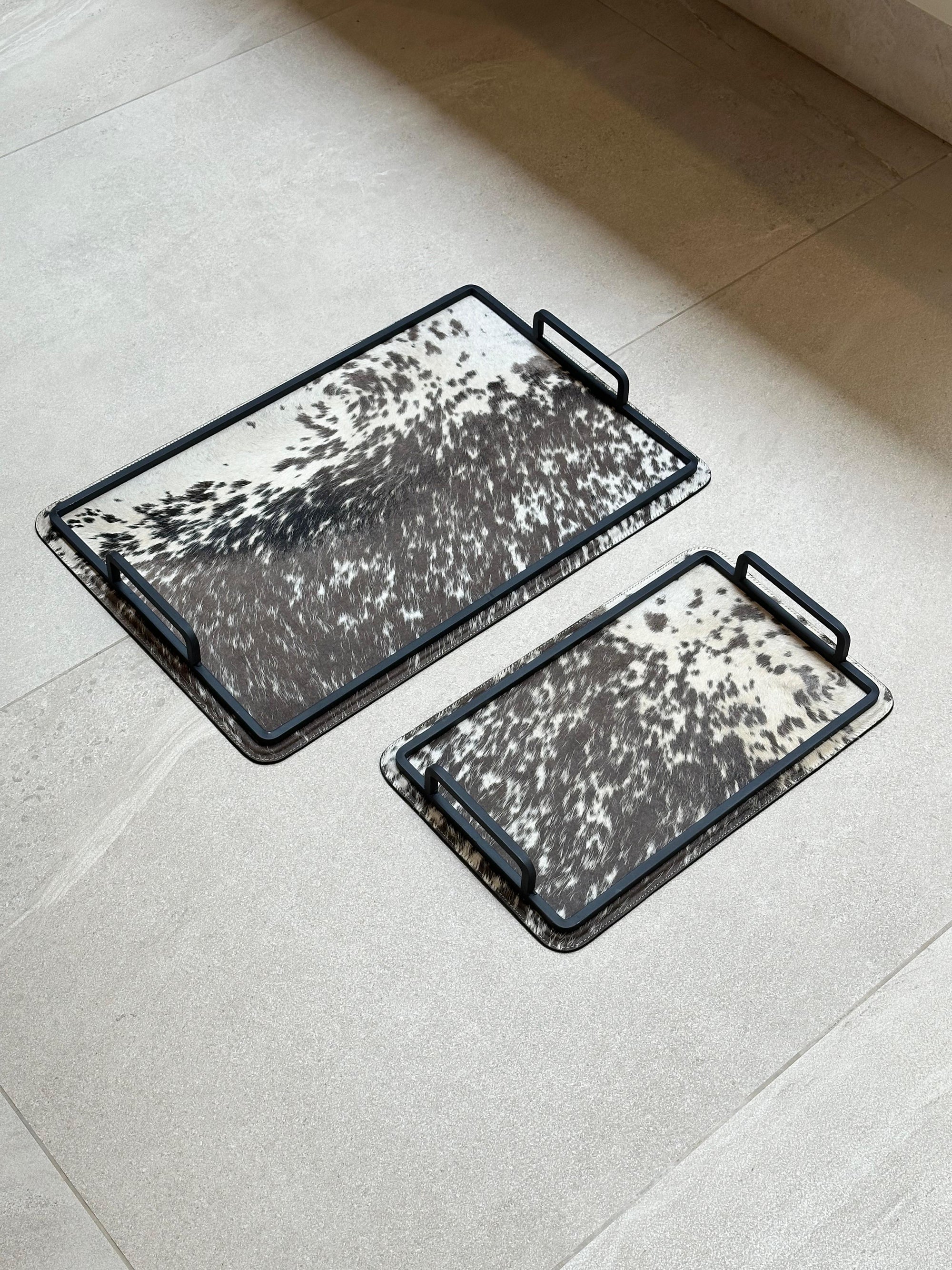Set charolas piel con pelo - Café con manchas blancas