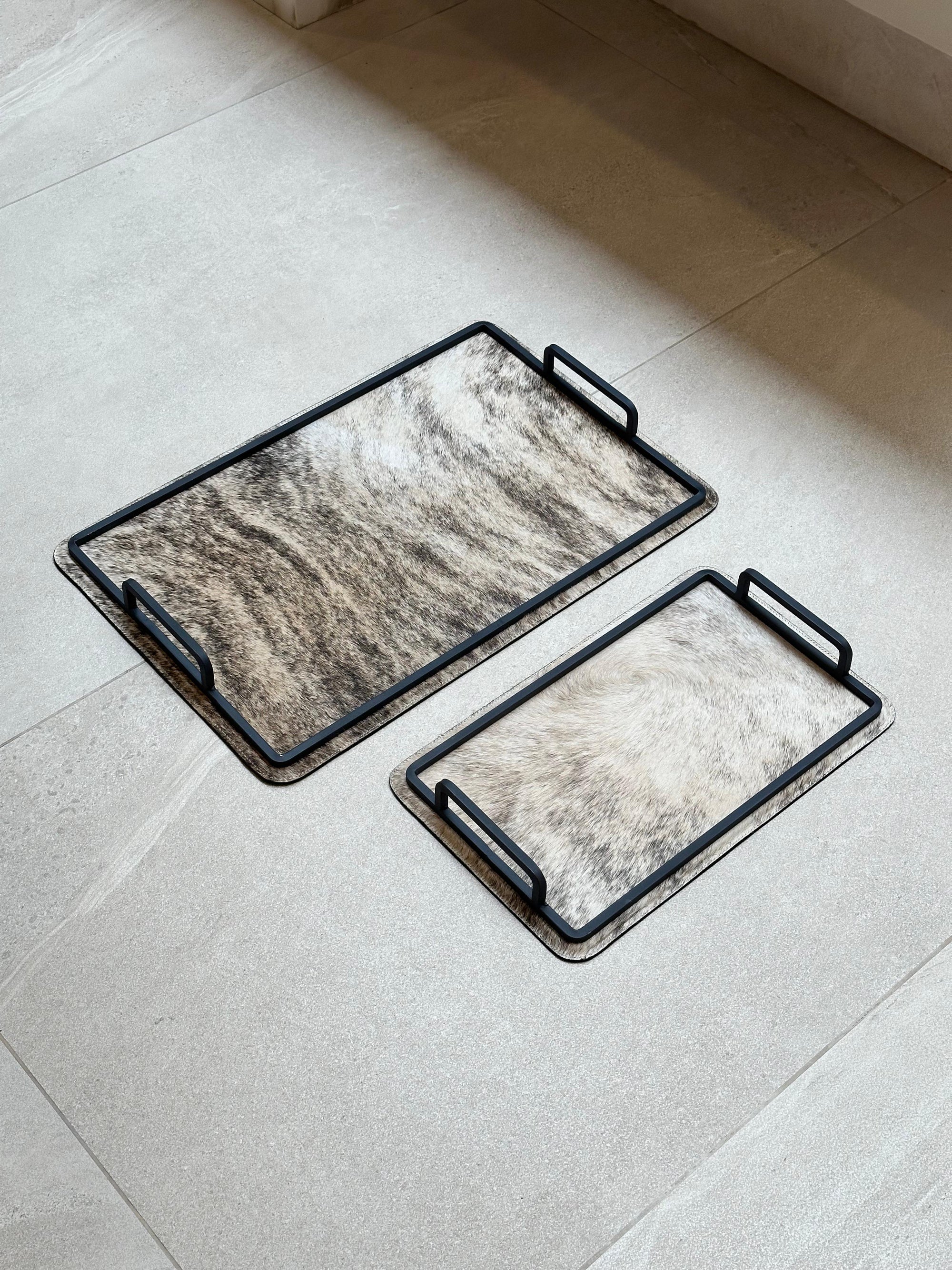 Set charolas piel con pelo - Café con beige atigrado