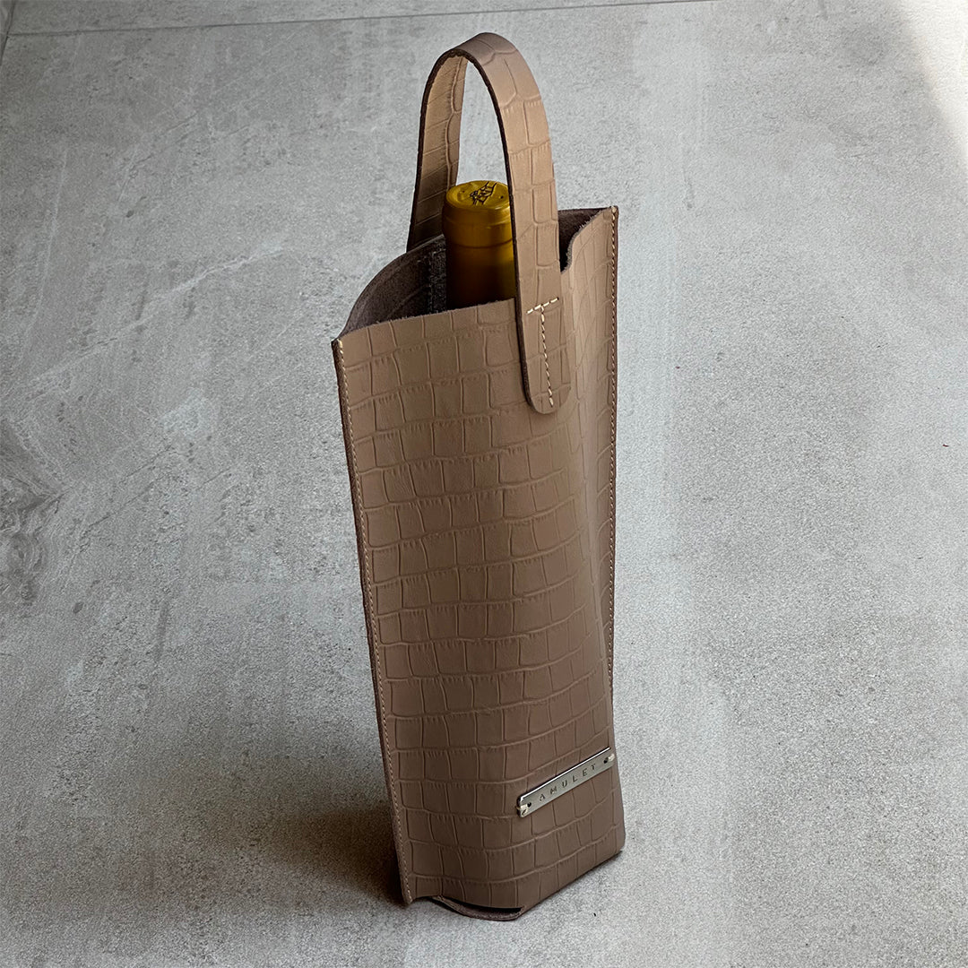 Wine bag de piel beige croco