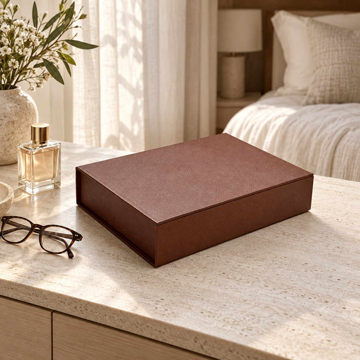 Caja de piel rectangular - Camel — fotografía de portada aprobada