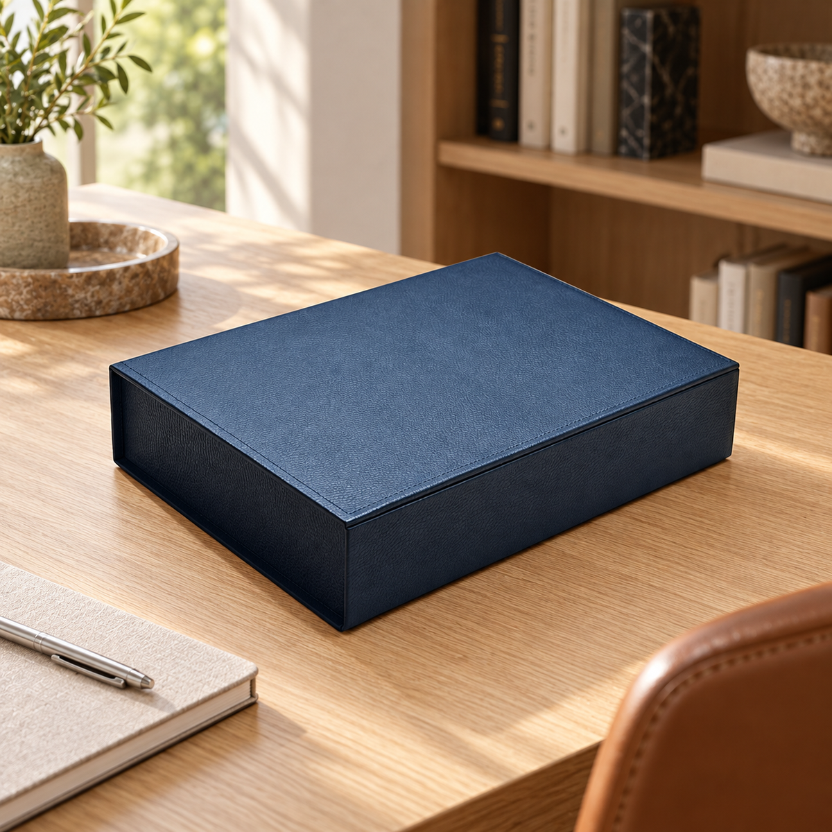Caja de piel rectangular - Azul — fotografía de portada aprobada